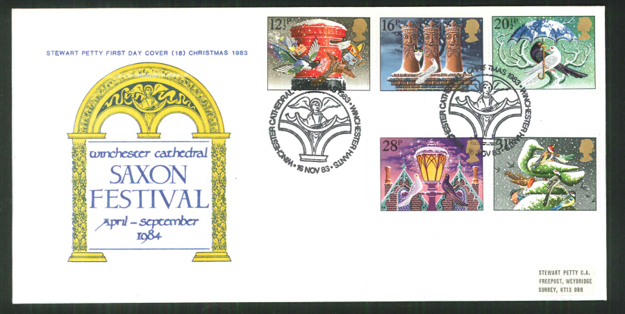 1983 - Christmas Stewart Petty FDC - Winchester Cathedral, Winchester Postmark