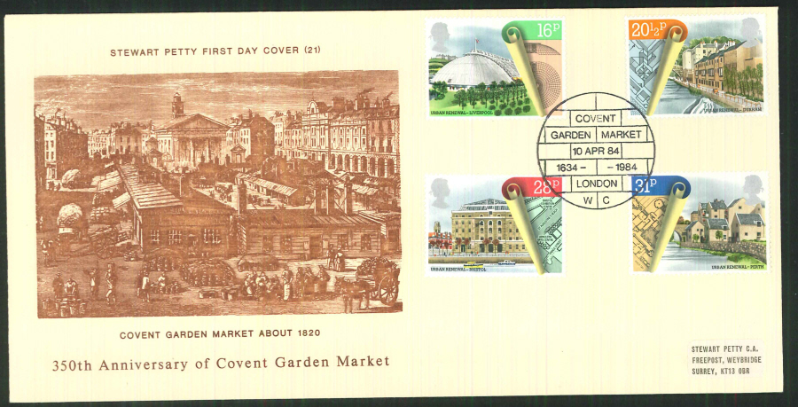 1984 - Urban Renewal Stewart Petty FDC - Covent Garden, Postmark - Click Image to Close
