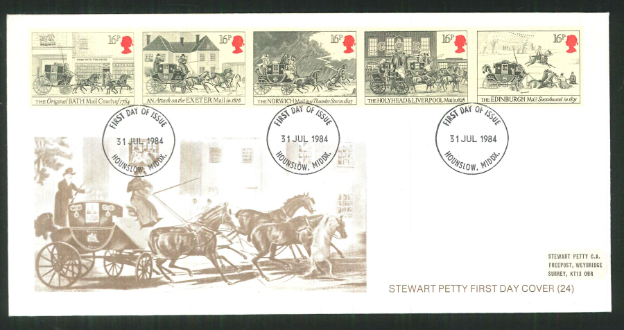 1984 - The Royal Mail Stewart Petty FDC - First Day of Issue Houndslow, Middx non pictorial Postmark - Click Image to Close