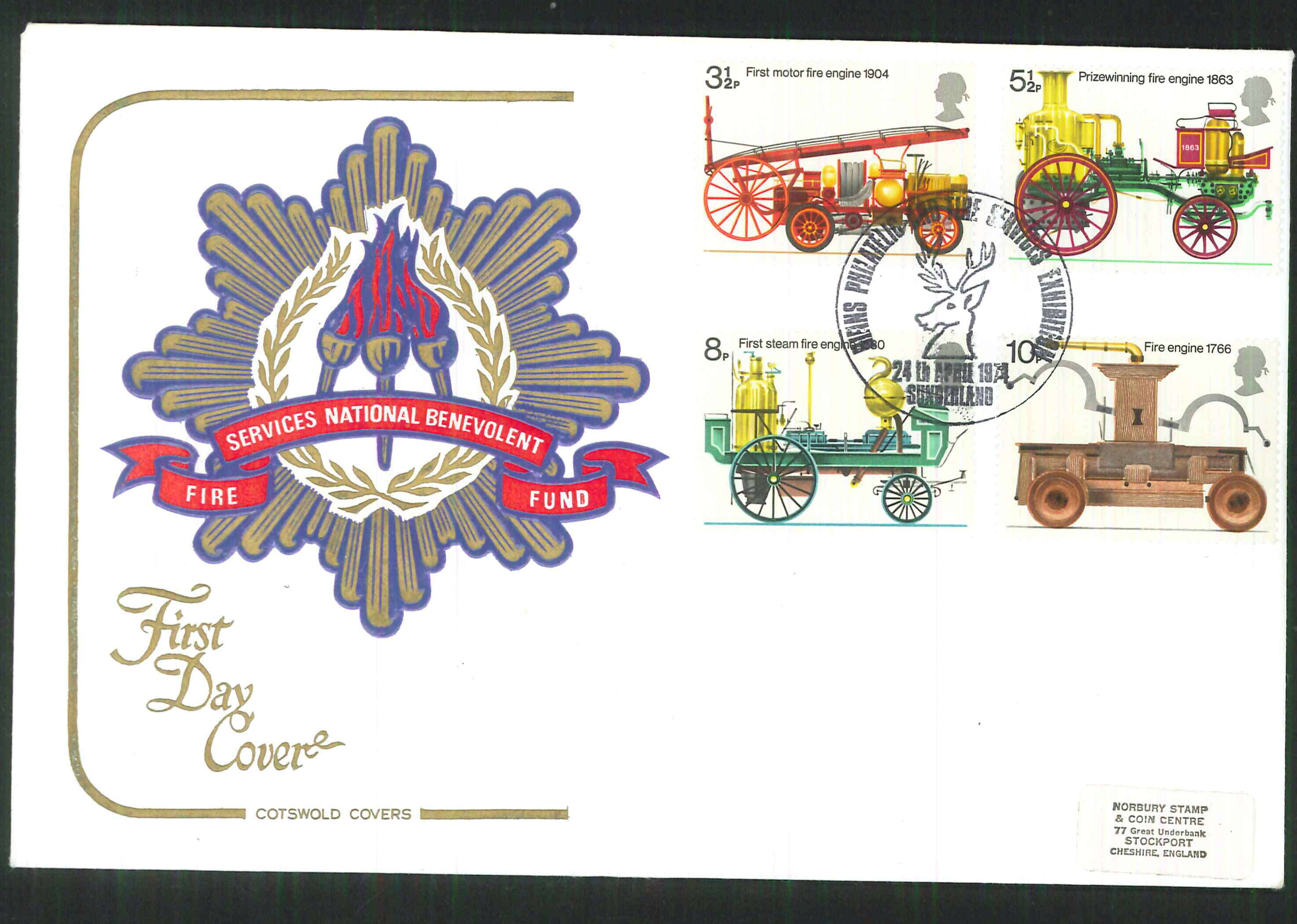1974 -Cotswold FDC Fire Service Binns Sunderland Postmark