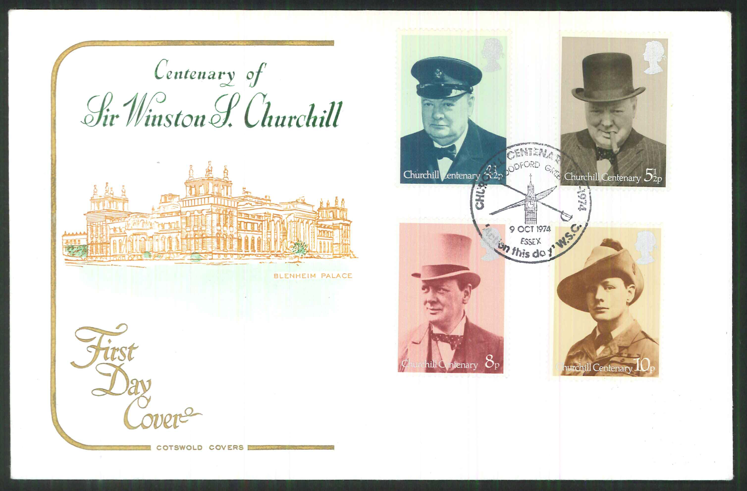 1974 -Cotswold FDC Churchill Woodford Green Action this Day Postmark