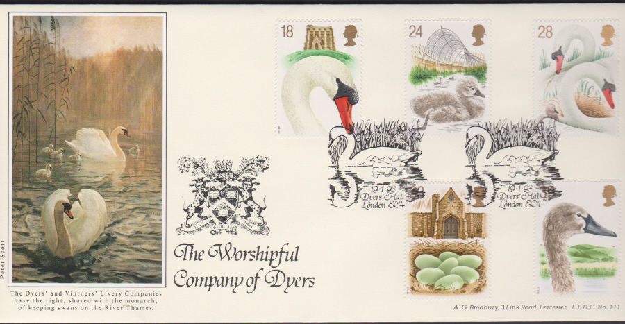 1993 - Bradbury Swans First Day Cover Worshipful Company of Dyers Postmark