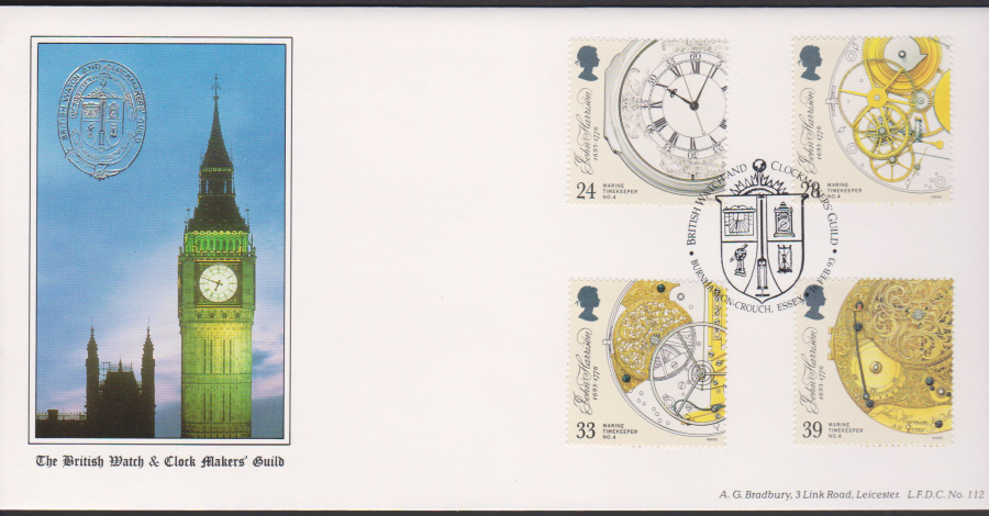 1993 - Bradbury Marine Timekeepers First Day Cover - British Watch And Clockmakers Guild Postmark