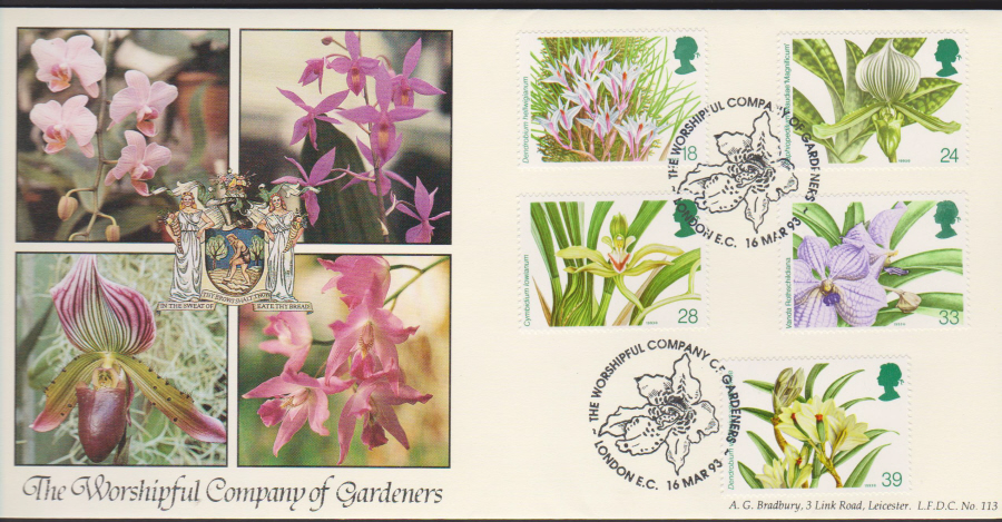 1993 - Orchids First Day Bradbury Cover - Worshipful Co of Gardners Postmark - Click Image to Close