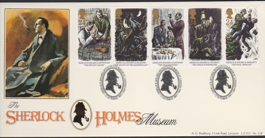 1993 - Bradbury Sherlock Holmes First Day Cover -Sherlock Holmes Museum 221b Baker Street London Postmark