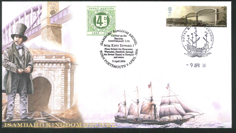 2006-Buckingham-Isambard Kingdom Brunel Anniversary Cover Portsmouth Postmark - Click Image to Close