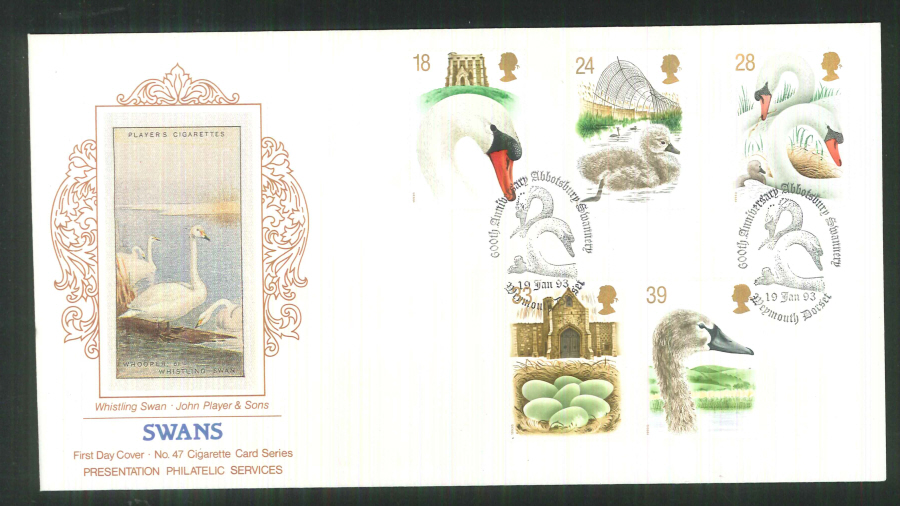 1993 - Swans First Day Cover - PPS Silk Abbotsbury Postmark
