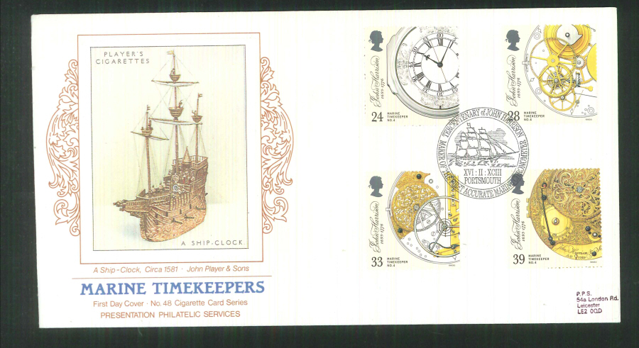 1993 - Marine Timekeepers First Day Cover - PPS Silk Portsmouth Postmark