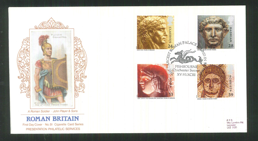 1993 - Roman Britain First Day Cover PPS Silk - Fishbourne Sussex Postmark