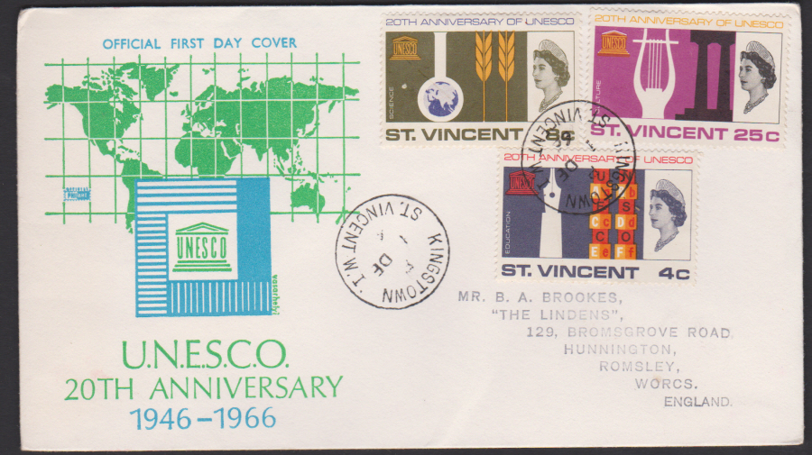1966 St Vincent FDC UNESCO