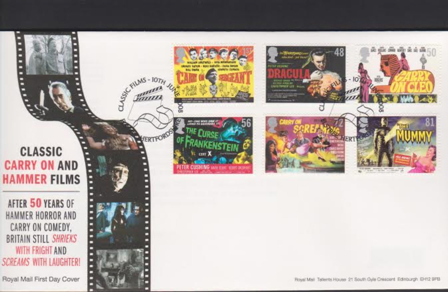 2008 -Classic Carry On & Hammer Films FDC - Elestree,Hertfordshire Postmark