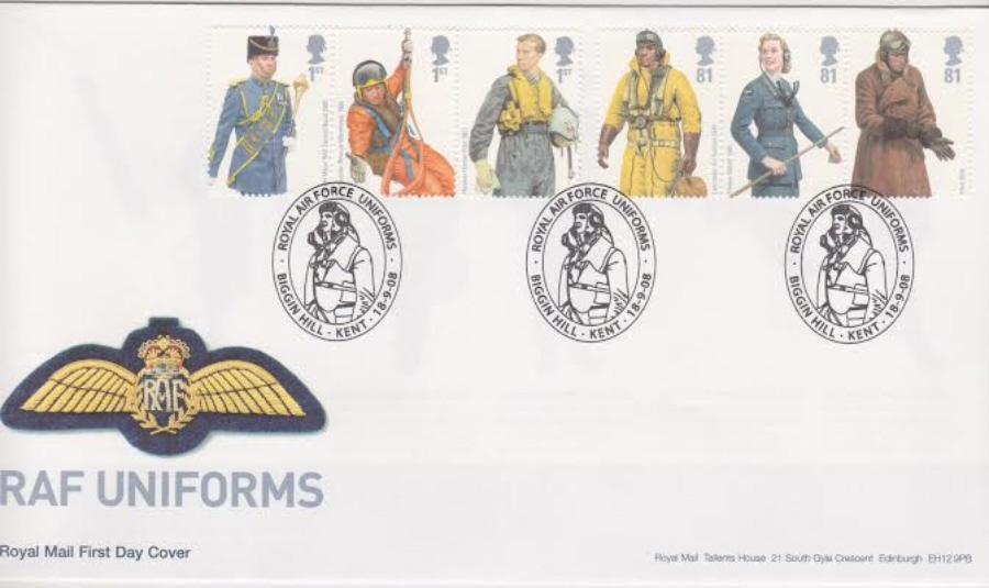 2008 -R A F Uniforms FDC - Biggin Hill, Kent Postmark