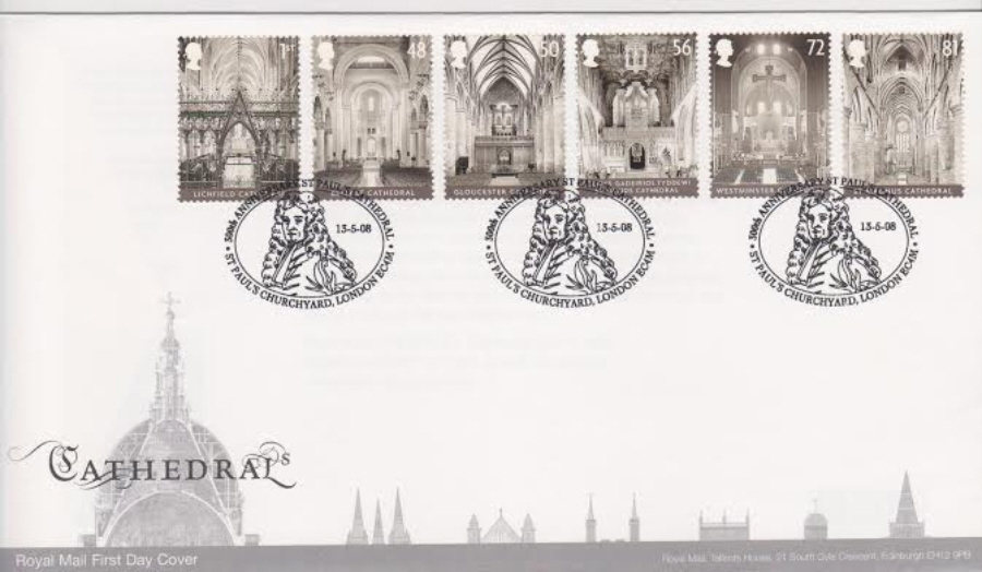 2008 - Cathedrals FDC - Lichfield, Staffs Postmark