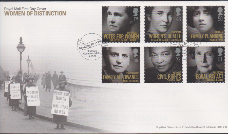 2008 - Women of Distinction FDC - Equality Heathrow Hounslow Postmark