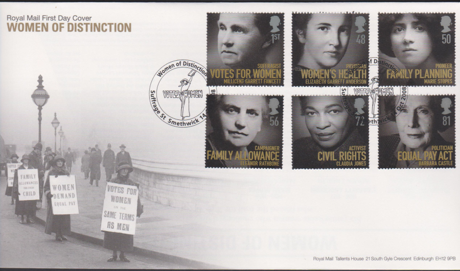 2008 - Women of Distinction FDC - Suffrage St Smethwick Postmark