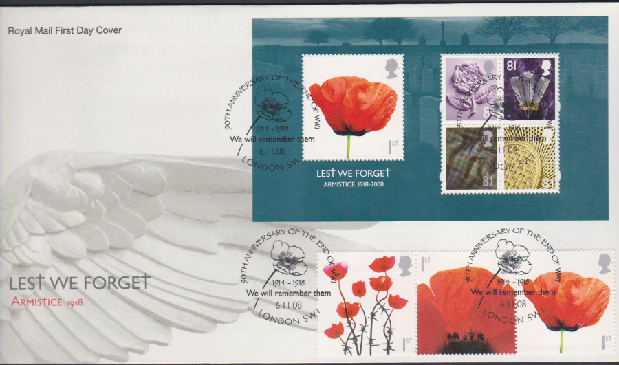 2008 - Lest We Forget Mini Sheet FDC - ( Poppy ) We Will Remember Them London SW1 Postmark