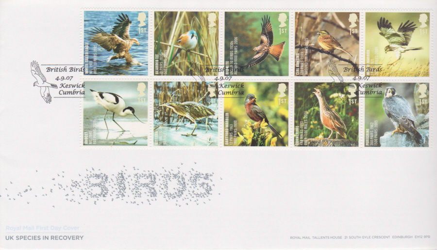 2007 -British Birds First Day Cover - Keswick,Cumbria Postmark