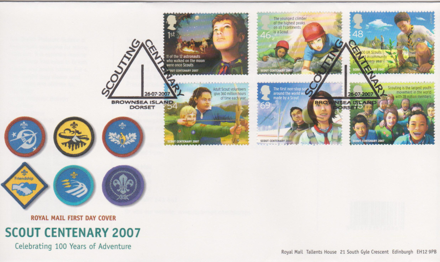 2007 -Scout Centenary 2007 First Day Cover - Brownsea Island, Dorset Postmark - Click Image to Close
