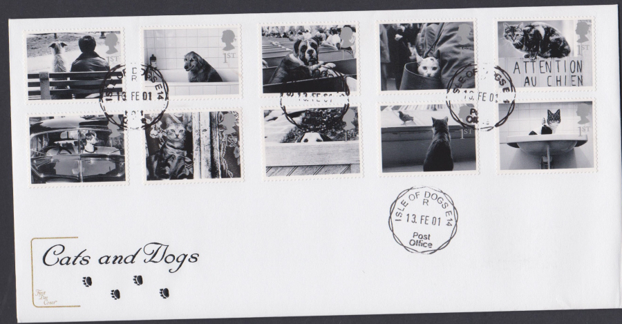 2001 -Cats & Dogs FDC COTSWOLD CDS Isle of Dogs Postmark