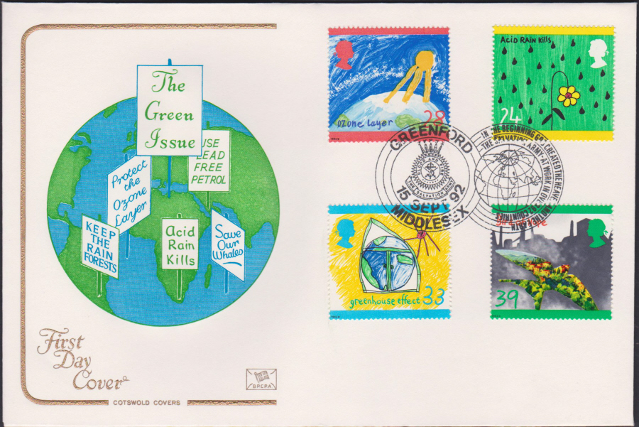 1992 - Green Issue First Day Cover COTSWOLD - Greenford, Middlesex Postmark - Click Image to Close