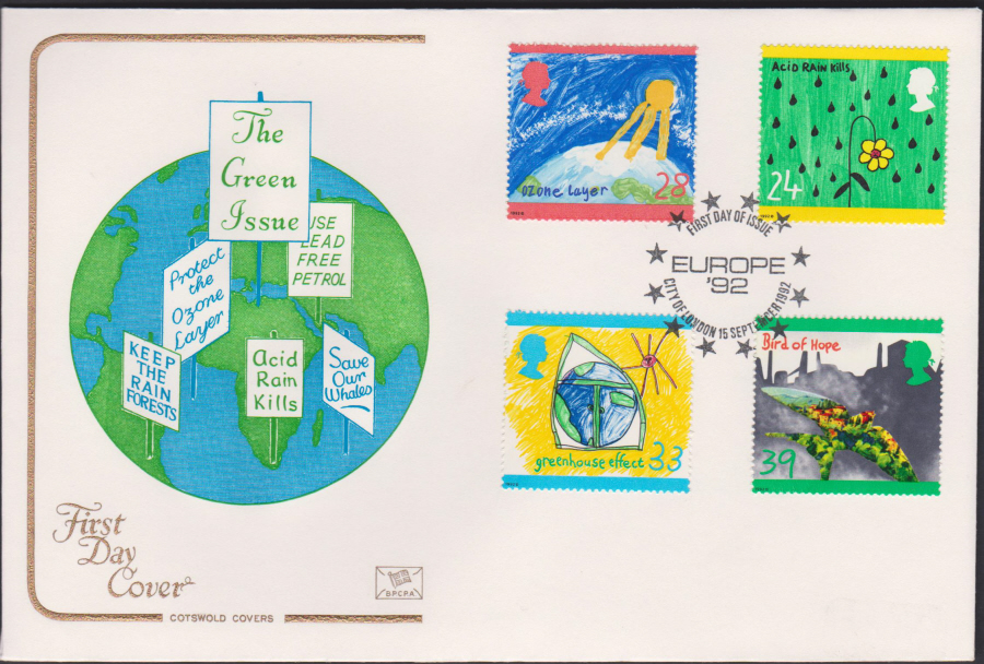 1992 - Green Issue First Day Cover COTSWOLD - Europe 92 City of London Postmark - Click Image to Close
