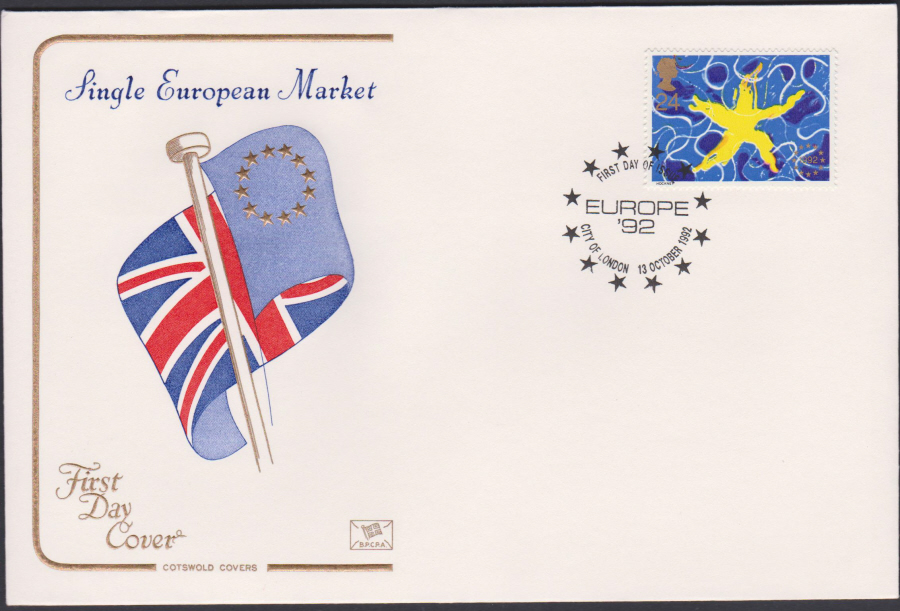 1992 - Single European Market First Day Cover COTSWOLD - City of London Postmark
