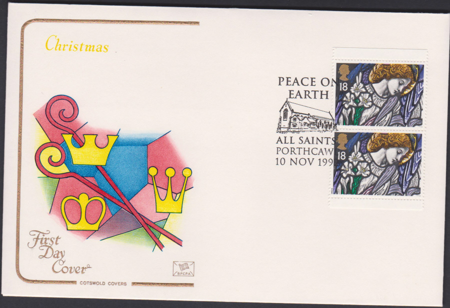 1992 - Christmas Retail Book First Day Cover COTSWOLD - All Saints, Porthcall Postmark