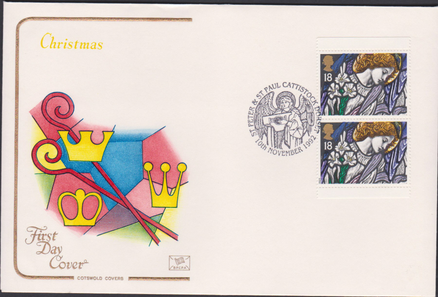 1992 - Christmas Retail Book First Day Cover COTSWOLD - St Peters Cattistock,Dorset Postmark