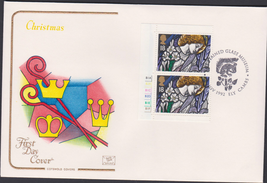 1992 - Christmas Retail Book First Day Cover COTSWOLD - Glass Museumn Ely Cambes Postmark - Click Image to Close