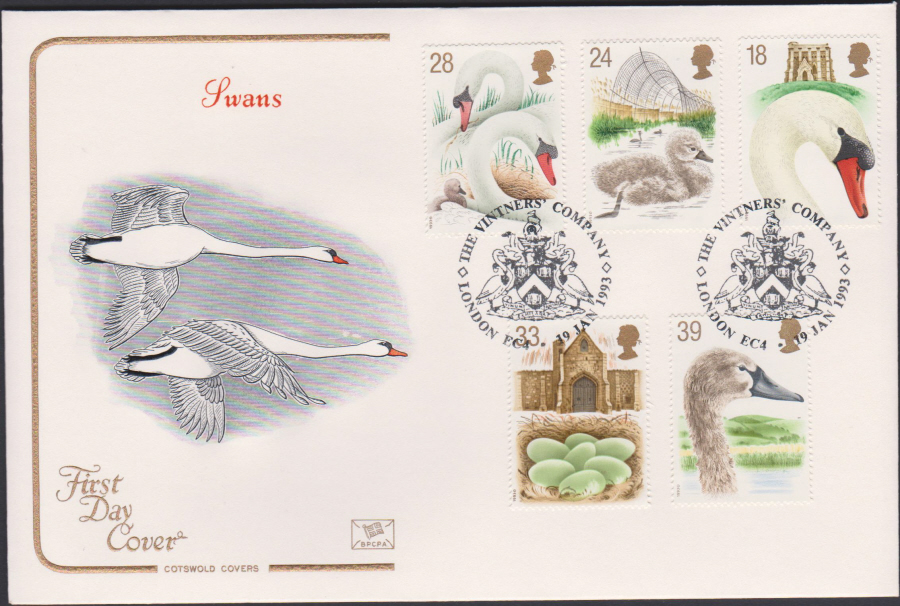 1993 - Swans First Day Cover COTSWOLD - Vintners Co London EC4 Postmark - Click Image to Close