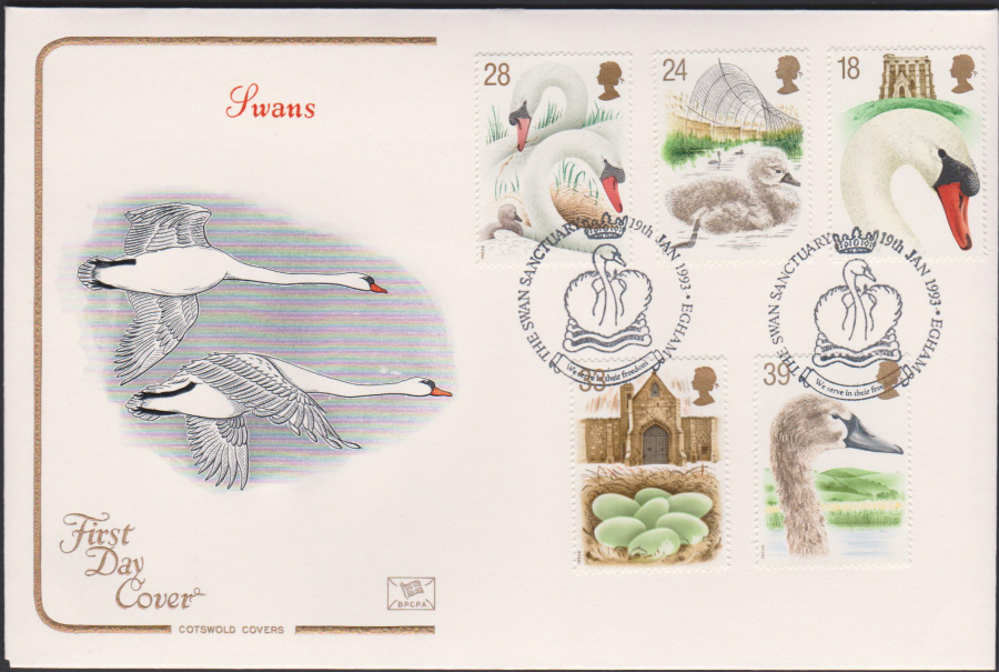 1993 - Swans First Day Cover COTSWOLD - Swans Sanctuary,Egham Postmark