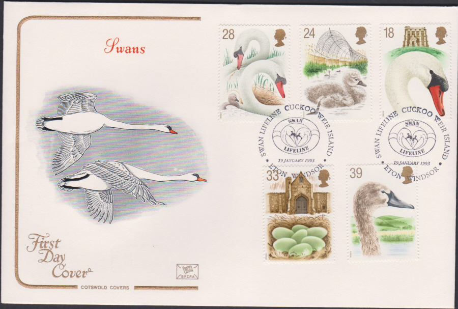 1993 - Swans First Day Cover COTSWOLD - Eton,Windsor Postmark - Click Image to Close