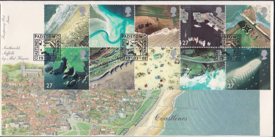 2002 -4d Post Coastlines FDC Padstow ,Cornwall Postmark