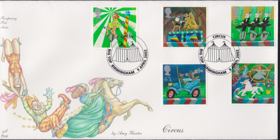 2002 -4d Post Circus FDC Big Top, Birmingham Postmark