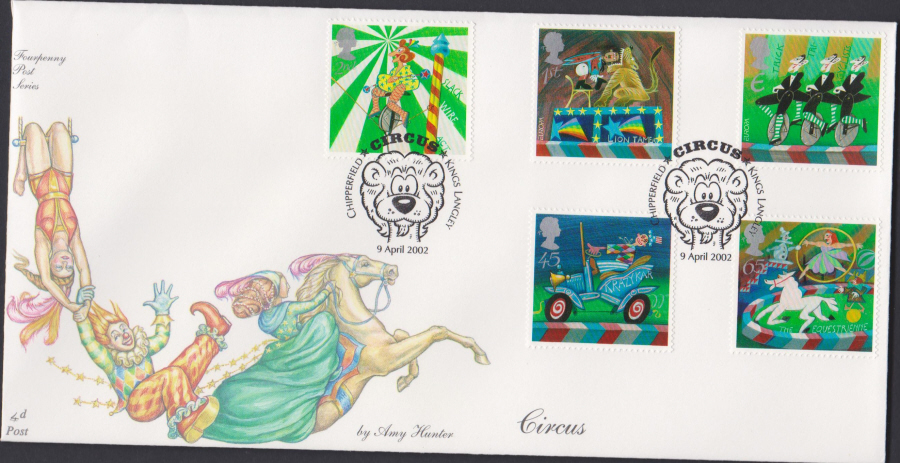 2002 -4d Post Circus FDC Chipperfields Circus ,Kings Langley Postmark