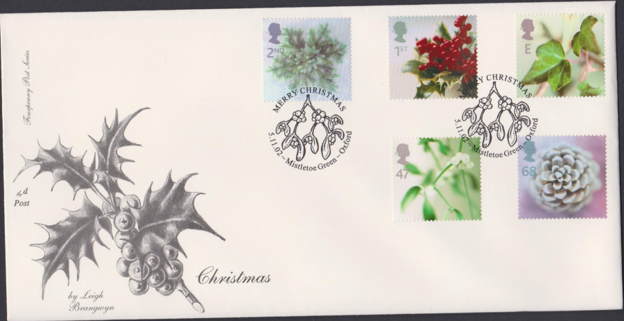 2002 -Christmas FDC 4d Post -Mistletoe Green, Oxford Postmark