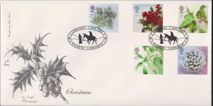 2002 -Christmas FDC 4d Post -Nasareth, Caernarfon Postmark
