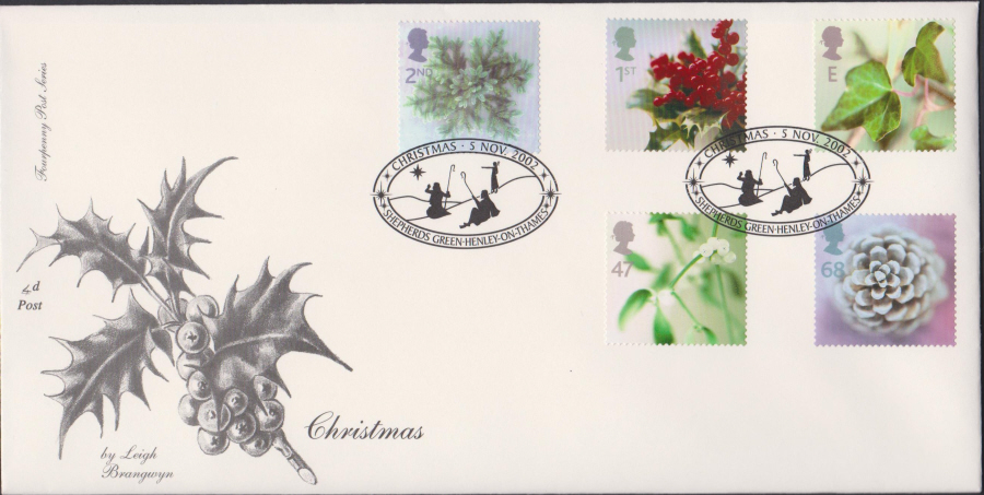 2002 -Christmas FDC 4d Post -Shepherds Green, Henley on Thames Postmark