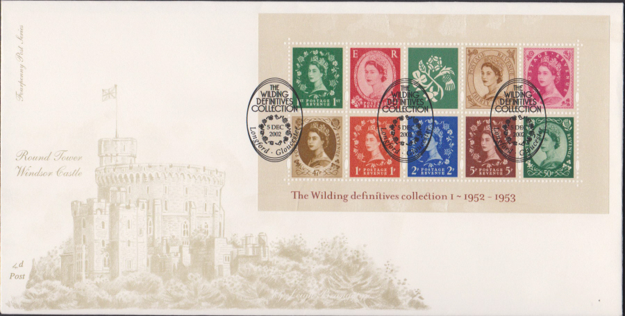 2002 -Wilding Mini Sheet No1 FDC 4d Post -Longford,Gloucester Postmark