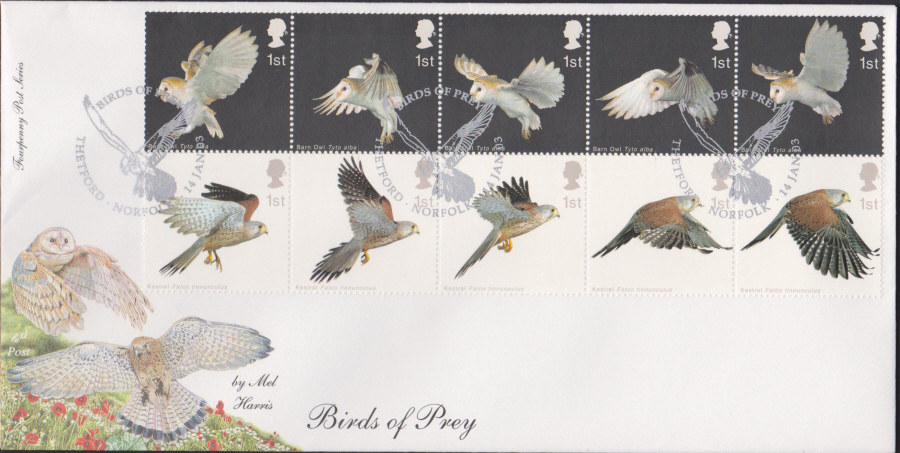 2003 -Birds of Prey FDC 4d Post -Thetford,Norfolk Postmark