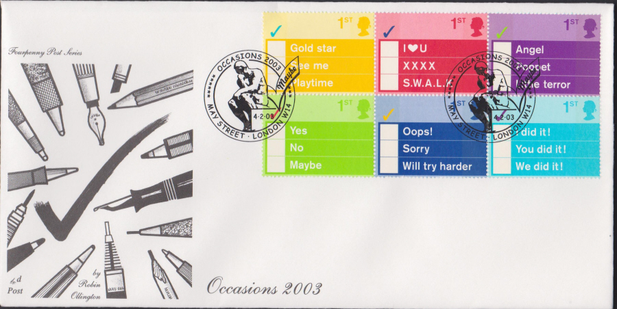 2003 -Occasions FDC 4d Post - May Street, London W14 Postmark - Click Image to Close