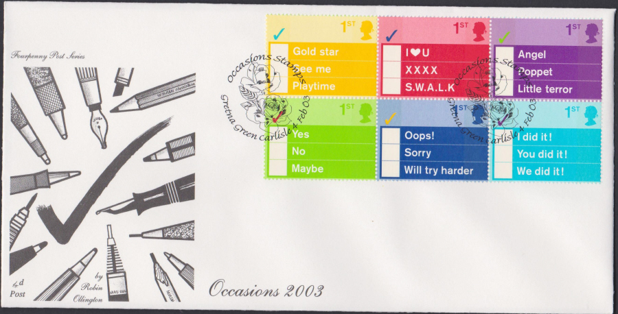 2003 -Occasions FDC 4d Post - Gretna Green,Carlisle Postmark