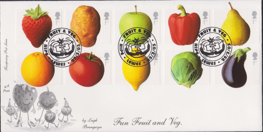 2003 -Fruit & Veg FDC 4d Post - Ripe, Lewes Postmark