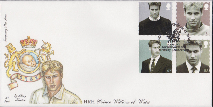 2003 - Prince William of Wales FDC 4d Post -Birthday Celebrations Caernarfon Postmark