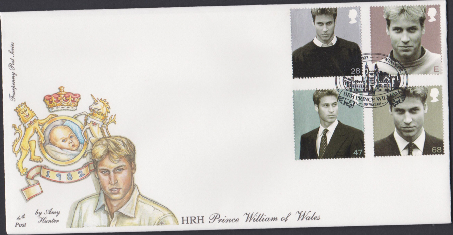 2003 - Prince William of Wales FDC 4d Post -Prince William, Windsor Postmark - Click Image to Close