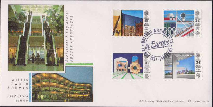1987- British Architecture in Europe First Day Cover Official :- in Europe,London W1 Postmark - Click Image to Close