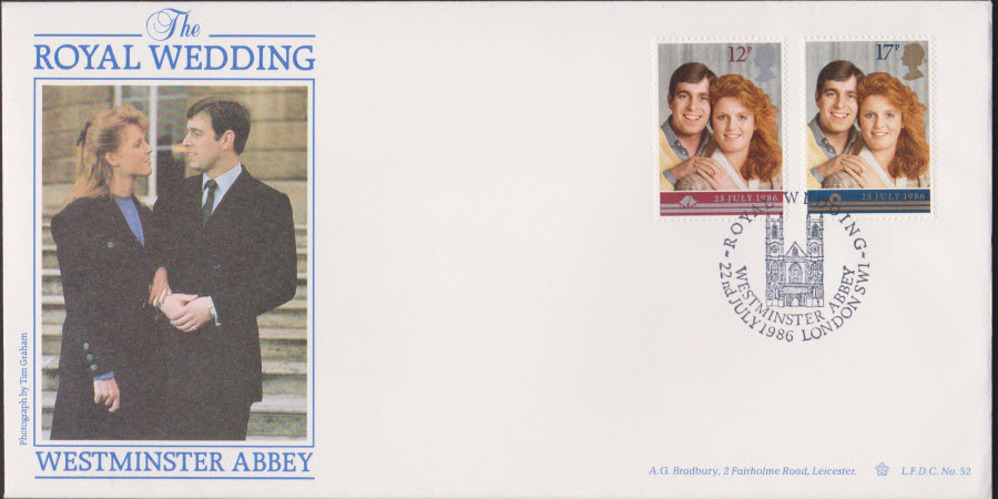 1986 - Prince Andrew & Sarah Ferguson Wedding BRADBURY OFFICIAL :- Westminster Abbey Postmark - Click Image to Close