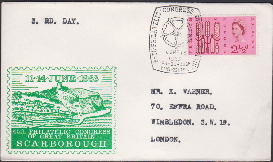 1963 45th Philatelic Congress G B Scarborough Cover 3rd Day