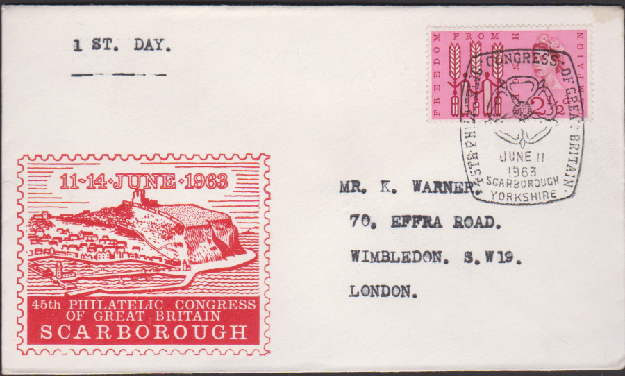 1963 45th Philatelic Congress G B Scarborough Cover 1st Day