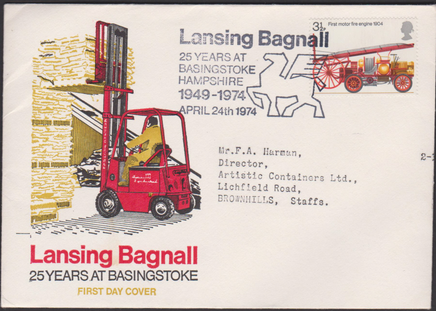 1974 Fire Official F D C Lansing Bagnall postmark